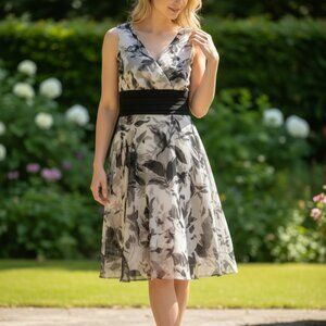 Connected apparel Black & White Flower Dress Size 12
